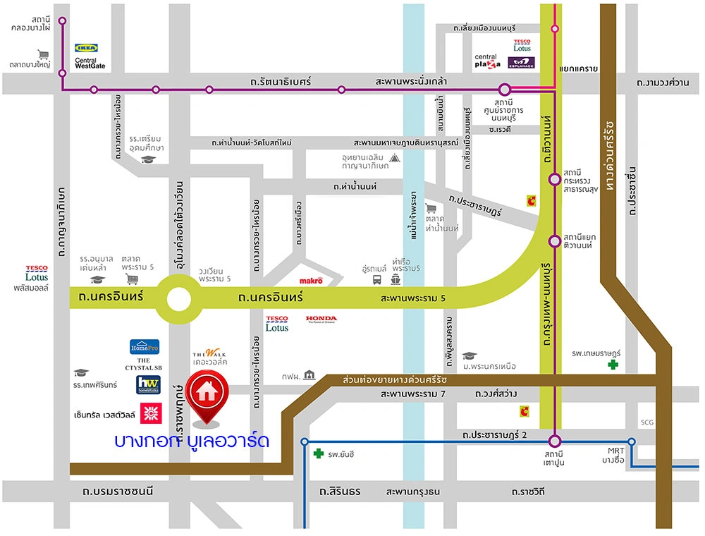 บ้านมือสองตกแต่งใหม่ โครงการ บางกอก บูเลอวาร์ด สาทร-ปิ่นเกล้า จาก SC ASSET เนื้อที่ 72.7 ตร.ว. บนพื้นที่ใช้สอยกว่า 330.08 ตร.ม. ฟังก์ชัน 4 ห้องนอน 4 ห้องน้ำ จอดรถได้ 3 คัน บนทำเลใจกลางราชพฤกษ์ ใกล้ห้างเซ็นทรัล เวสวิลล์, ทางพิเศษประจิมรัถยา พร้อมเชื่อมสู่สาทร-ปิ่นเกล้า ได้อย่างรวดเร็ว
