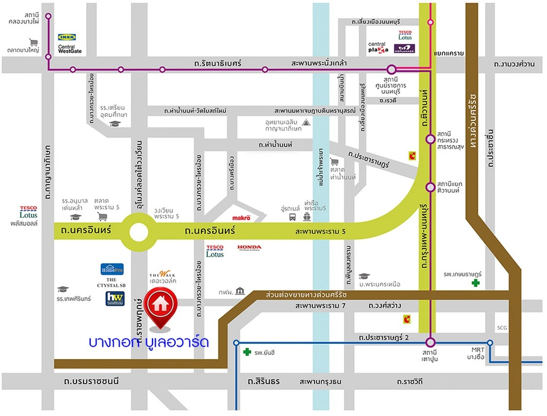 บ้านมือสองตกแต่งใหม่ โครงการ บางกอก บูเลอวาร์ด สาทร-ปิ่นเกล้า จาก SC ASSET เนื้อที่ 72.7 ตร.ว. บนพื้นที่ใช้สอยกว่า 330.08 ตร.ม. ฟังก์ชัน 4 ห้องนอน 4 ห้องน้ำ จอดรถได้ 3 คัน บนทำเลใจกลางราชพฤกษ์ ใกล้ห้างเซ็นทรัล เวสวิลล์, ทางพิเศษประจิมรัถยา พร้อมเชื่อมสู่สาทร-ปิ่นเกล้า ได้อย่างรวดเร็ว